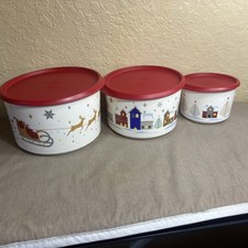 NEW Tupperware Holiday Christmas Tree Reindeer Sleigh Canisters Set of 3  picture