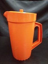 Vintage Tupperware 800-5 2 Qt Pitcher Red Orange Cream Push Button Lid 1970s picture