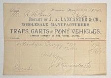 1893 J. A. LANCASTER & CO. BILLHEAD - STANHOPE BUGGY #829 - MERRIMAC, MASS picture