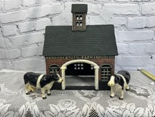 Vintage Cast Iron Stock Farm Barn 2 Holstein Cows Partial Set Heavy Toy picture