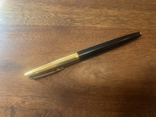 Vintage Waterman C/F Fountain Pen Black & Gold 14KT Gold Nib Excellent Writes picture