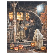 Vintage Halloween Bigfoot Art Print Jack o lanterns Pumpkins Witches Ghosts Gift picture