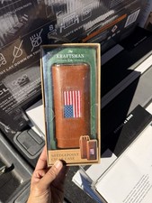 The Kraftsman Co. Hand-Stitched USA flag Leather Needlepoint Cigar Case Brown picture