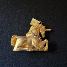 VTG Estee Lauder Solid Perfume Compact 2001 Gold Unicorn Pleasures Scent picture