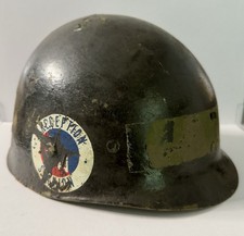 WWII M1 Helmet Liner HBT Cold War US Army Reception Station Decal Painted No 3 picture