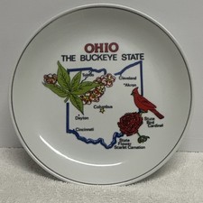 Ohio The Buckeye State Decorative Plate w/ State Map Cardinal Scarlet Carnation picture