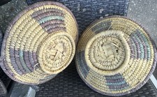 VTG Lot Of 2 - Hand Woven COIL South African Zulu Basket Bowl Large 13” & 14” picture