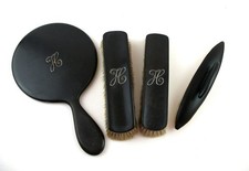 Vintage Antique Hand Mirror and 2 Clothes Brush Initial H and Large Nail Buffer picture