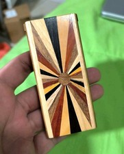 Original Large Teak Wood Dugout 3 Inch One Hitter Slide Top Sunset Art Estate picture