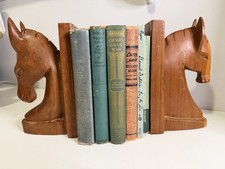 Vintage Hand Carved Wood Horse Bookends Equestrian MCM Folk Art Pair picture