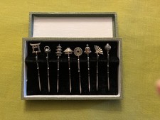 Sterling Silver Cocktail, hors d'oeuvre Picks (8), vtg japanese, case, barware picture