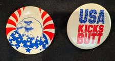 Vintage 1991 USA Kicks Butt- Desert Storm Pinback Button 1-3/4 Inch Lot Of 2 picture