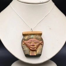 Authentic Ancient Egyptian Antiquities Hathor Colored Stone Amulet Egyptian BC picture