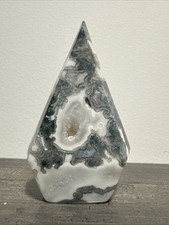 Druzy Moss Agate Crystal Teardrop Carving 210 Grams 4.5” picture