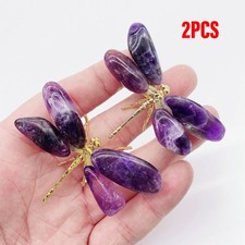 2PCS Natural Amethyst Reiki Gemstone Dragonfly Carving Crystal Quartz Healing picture