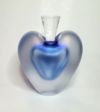 VTG ZELLIQUE STUDIO Heart Shaped Art Glass Perfume Bottle W/Dauber SIGNED 3.1