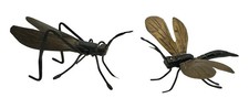 Set of 2 Vintage Japanese Okimono Insect Bug Grasshopper Dragonfly Mixed Metal picture