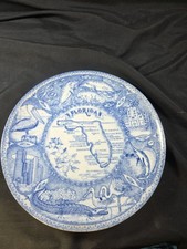 Blue & White Vintage Florida State Decorative Souvenir Plate Dolphins Alligator  picture