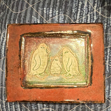 Vintage Christine Hald Norway Ceramic Wall Plaque - Penguin Family Art Tile picture