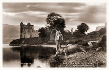 Loch Ness Monster Castle Urquhart Scotland c1920 RPPC Photo Postcard COPY picture