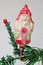 Antique Vintage Glass SANTA w Feather TREE Clip On Christmas Ornament Germany picture