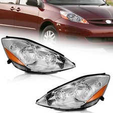 Halogen Headlights Assembly for 2006-2010 Toyota Sienna | Clear Lens Chrome Hous picture
