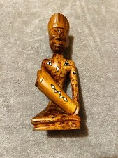 Vintage African Wooden Tribal Figurine Drummer 25cm Hand Carved Collectible picture