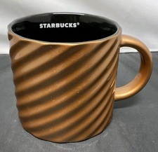 STARBUCKS Copper Bronze/Gold Spiral & Black 14oz Ceramic Coffee Tea Mug 2024 picture