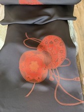 Vtg Japanese Kimono Silk Fabric Bolt Black With Persimmon Design Cut Out picture
