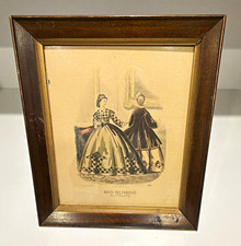 Antique French Fashion Print Musee des Familles 2184 Framed Mahogany Ogee Wood picture