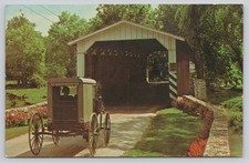 Amish Country Covered Bridge Buggy Postcard 1965 Lancaster PA Dexter Press picture