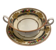 Antique Mintons H3742 Footed Bouillon Cup & Saucer England Bone China RARE Set picture