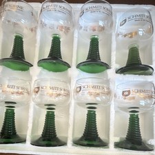 Vintage Schmitt Sign Green Clear Stemmed Goblet Glasses Set of 8, Wine Glasses picture