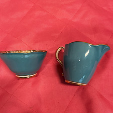 Vintage Paragon Fine Bone China Creamer & Sugar Bowl Blue Gold Floral England picture