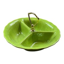 Vintage Lane & Co Green Ceramic Van Nuys MCM Relish Dish USA made picture