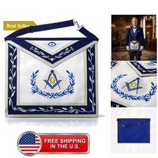 Masonic Master Mason Blue Lodge Apron Navy Blue & White with Silver Braids, E... picture