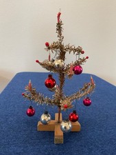 Antique German Miniature Christmas Tree, Candles, Berries, Mercury Glass Balls picture
