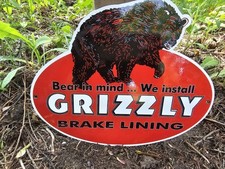 1960'S VINTAGE GRIZZLY BRAKE LINING PORCELAIN GAS STATION METAL SIGN  9