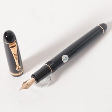 PILOT Custom 74 Fountain Pen 14K Gold Nib Fine F Black Gold Trim Excellent Used picture