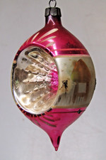 VTG Glass HOUSE w Flower Pictured Embossed Indent DROP Christmas Ornament Poland picture