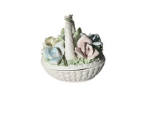 Vintage Ardalt Japan Porcelain Rose Flower Basket Trinket Box #6249 Decorative picture