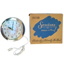 NOS Vintage MCM Chrome Wall Clock Session Kitchen w/ BOX Mid Century 1950s picture