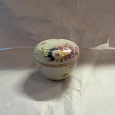 Antique Nippon Hand Painted Porcelain Trinket Box w/ Lid Dresser Box Floral Gold picture
