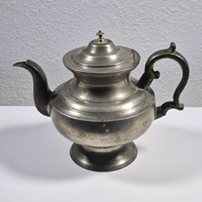Antique American Pewter Teapot Rufus Dunham Westbrook Maine c 1850 Sunburst Mark picture