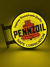 Pennzoil 13” Pub Style Dual Side Light Up LED Sign Gas Station Pub Bar Mancave picture