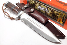 Marbles Brown Stacked Leather Handle Clip Point Bowie Fixed Blade Hunting Knife picture