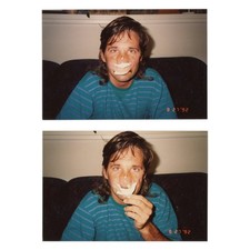 2 Vintage Medical Oddity Found Photos - 1992 Bandaged Man 4x6 Color Snapshots picture