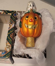 Old World Christmas Glass Halloween Tree Topper Ghost Pumpkin 6.5