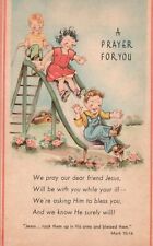 Vintage Postcard A Prayer For Children From Mark 10:16 Kids Playing Slide Park picture