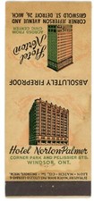 Hotel Norton Palmer Windsor ON Detroit MI Vintage Matchbook Cover 1950s picture